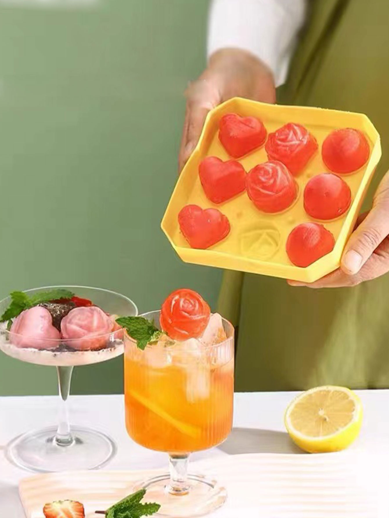 Ice Mold Sphere - แม่พิมพ์น้ำแข็งทรงกลมรูปดอกกุหลาบ ทำจากซิลิโคนเกรดอาหาร นุ่ม ใช้ในครัวเรือน สำหรับทำน้ำแข็งทรงกลมสำหรับวิสกี้ กล่องทำน้ำแข็ง