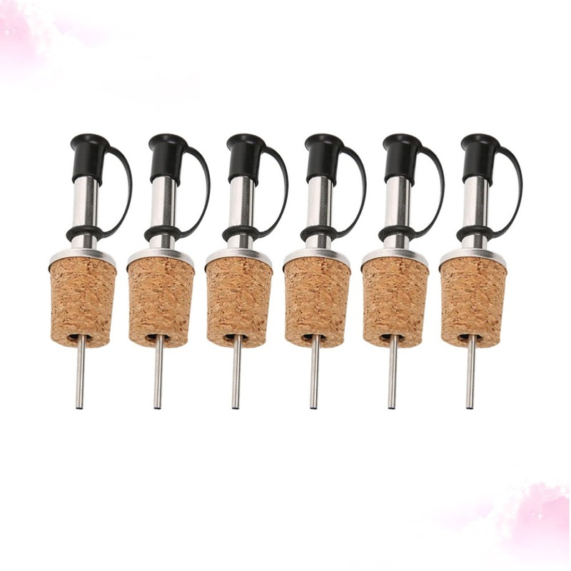Bitters Bottle Set - ที่เทไวน์สแตนเลสดีไซน์ไม้ก๊อกฝาครอบกันฝุ่นขวดน้ำมันมะกอกฝาครอบเทขวดแอลกอฮอล์6ชิ้น